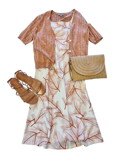 Printed Linen Blend Dress in copper by Haris Cotton