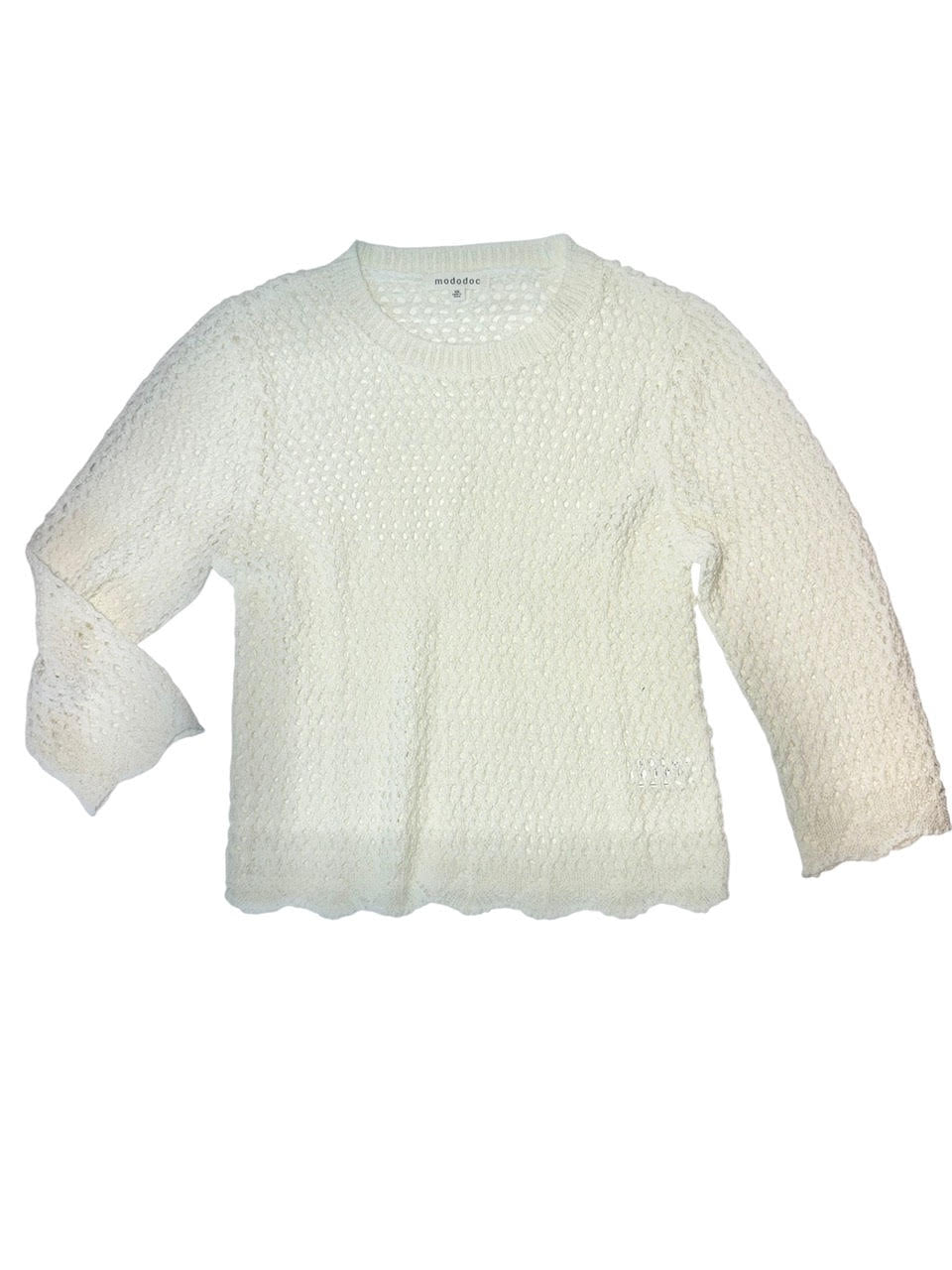 3/4 Sleeve Summer Sweater with Crochet Hem in off white by Mododoc