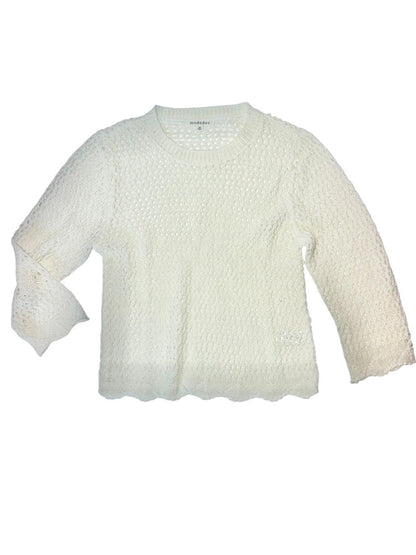 3/4 Sleeve Summer Sweater with Crochet Hem in off white by Mododoc