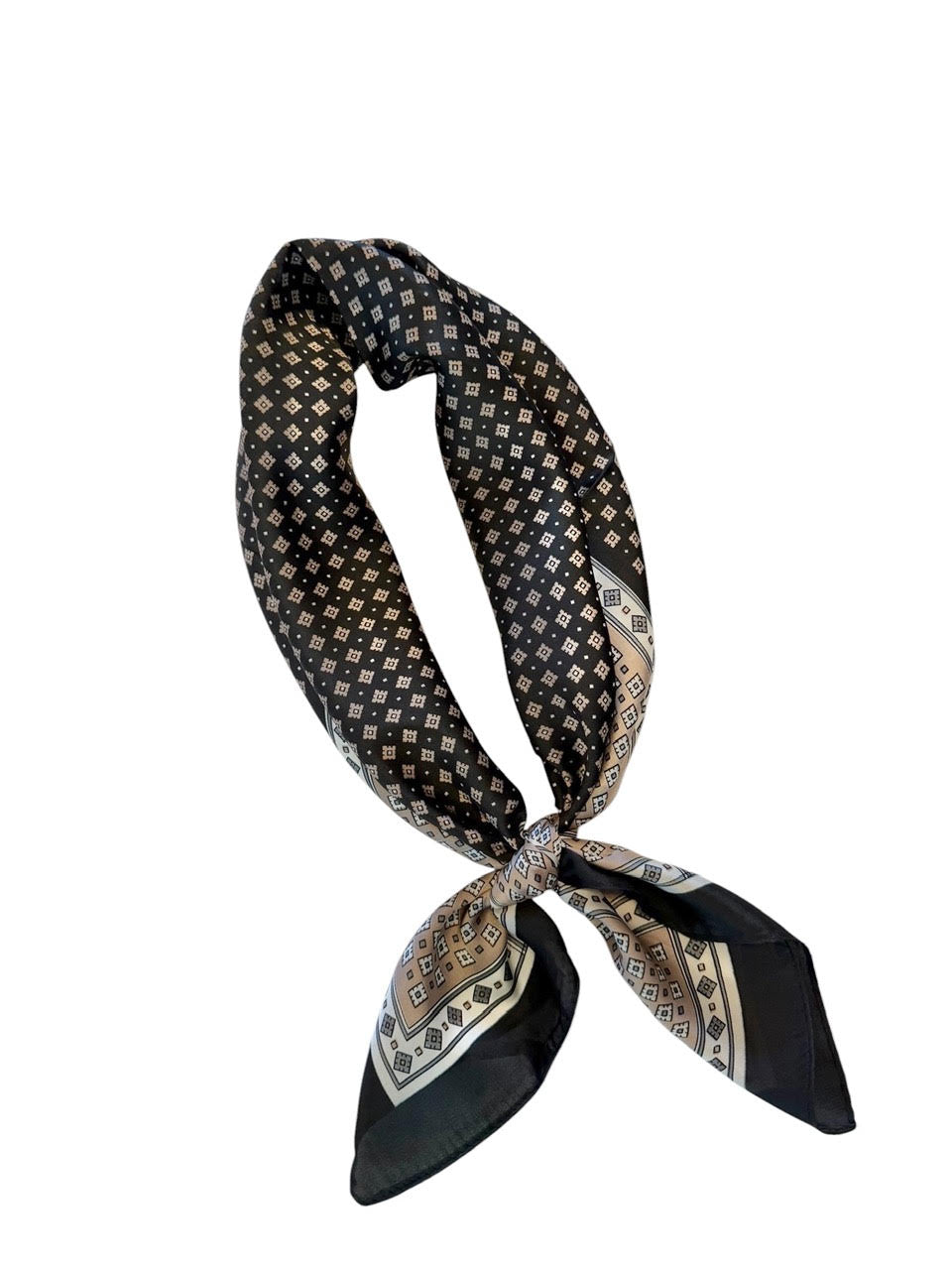Multi Rhombus Print Silky Bandana in black