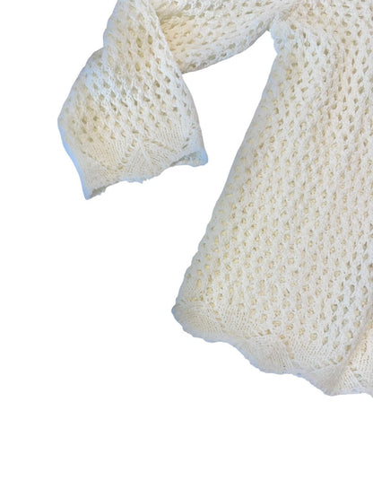 3/4 Sleeve Summer Sweater with Crochet Hem in off white by Mododoc