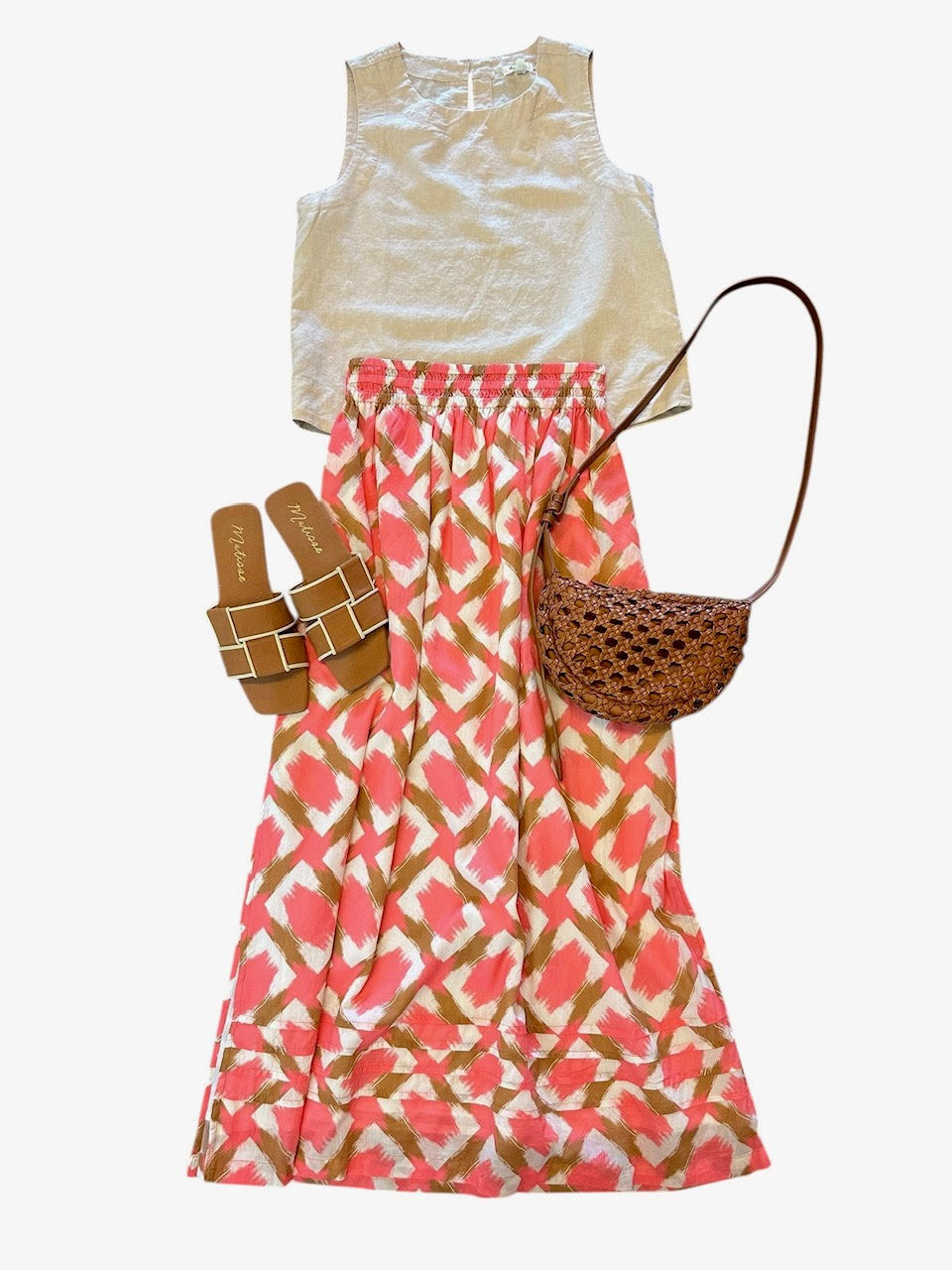 Lilla P Summer Capsule Event- Shirred Elastic Waist Skirt in punch ikat print