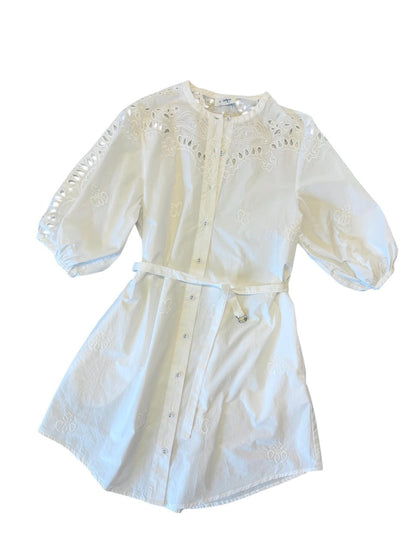 Woven Eyelet Dress in off white by Ottod'Ame