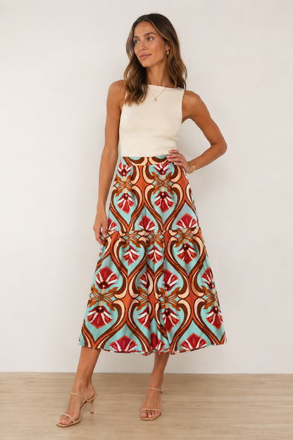 Ada Maxi Skirt in geo mint by Maude Vivante