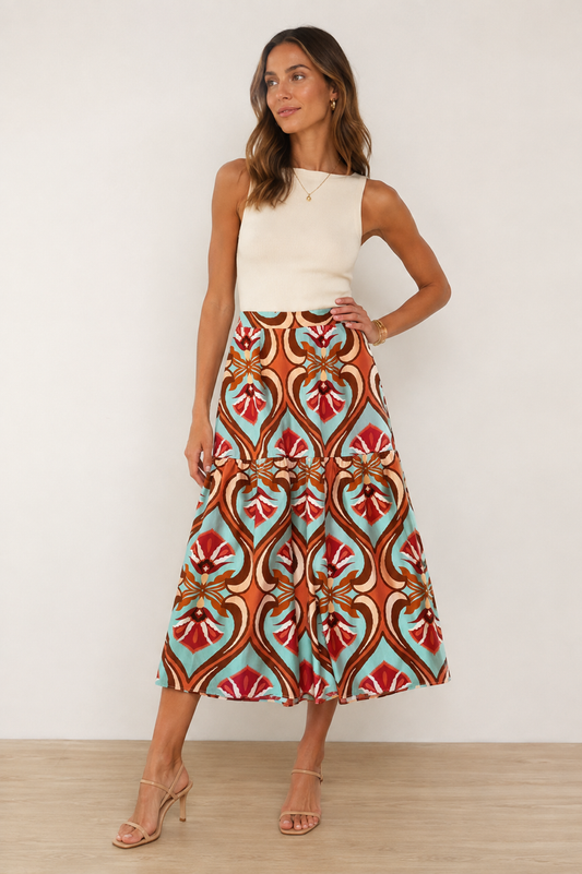 Ada Maxi Skirt in geo mint by Maude Vivante
