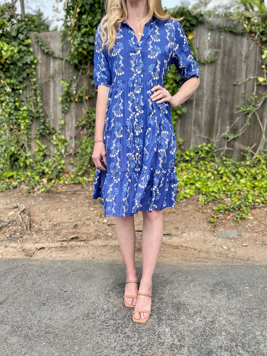 Short Sleeve Printed Short Dress in blue by Dress Addict