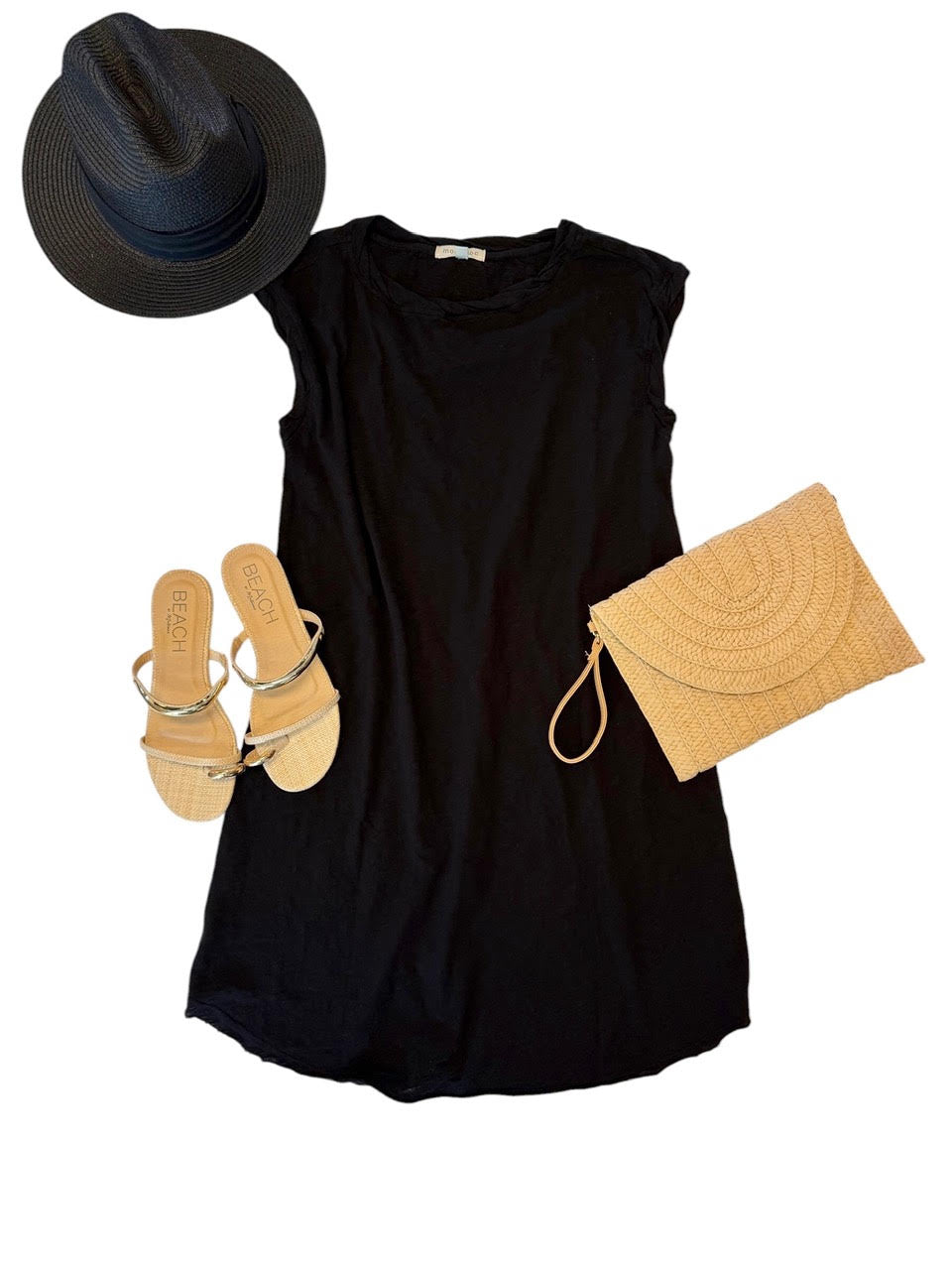 Short Dolman Sleeve Open Crew Dress in black by Mododoc