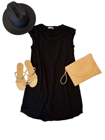Short Dolman Sleeve Open Crew Dress in black by Mododoc