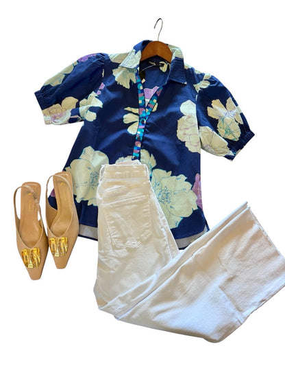 Kate Floral Printed Top in ink by Maude Vivante