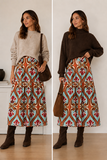 Ada Maxi Skirt in geo mint by Maude Vivante