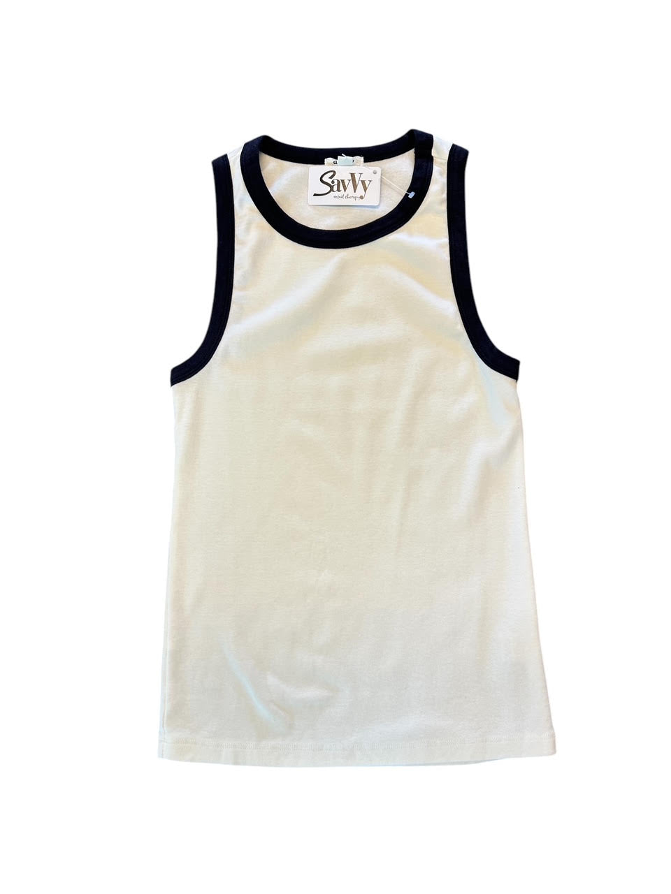 Contrasting Rib Tank in White/Black by Dylan