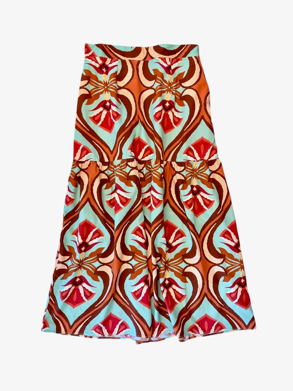 Ada Maxi Skirt in geo mint by Maude Vivante