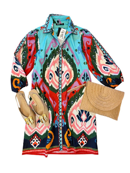 Ava Mini Dress in ikat by Maude Vivante