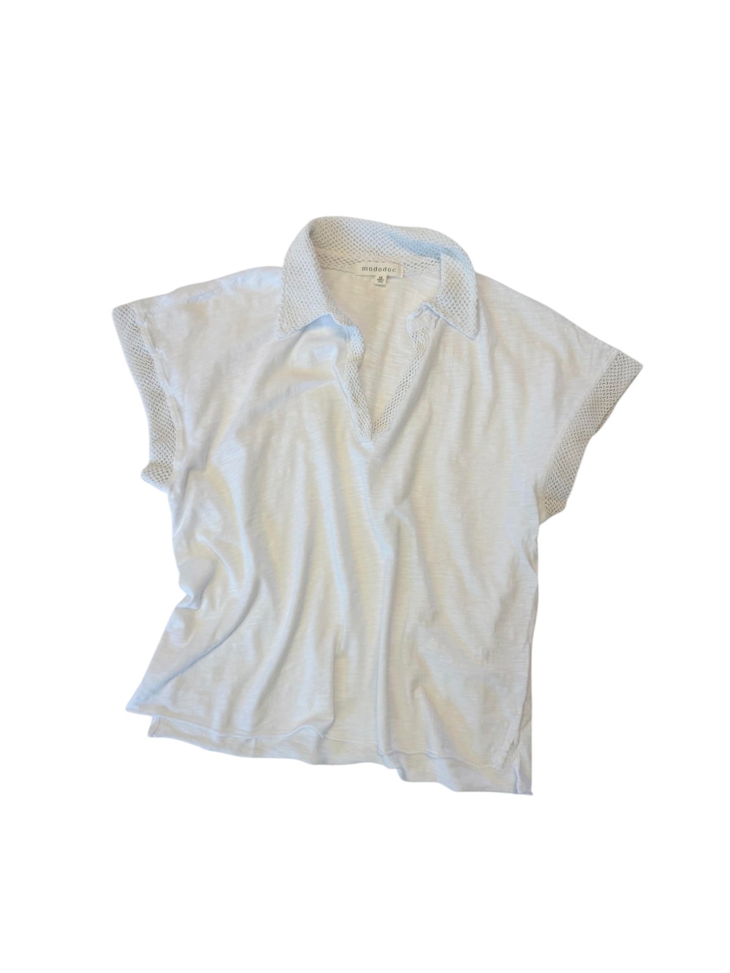 Short Sleeve Easy Polo Tee in white halo by Mododoc