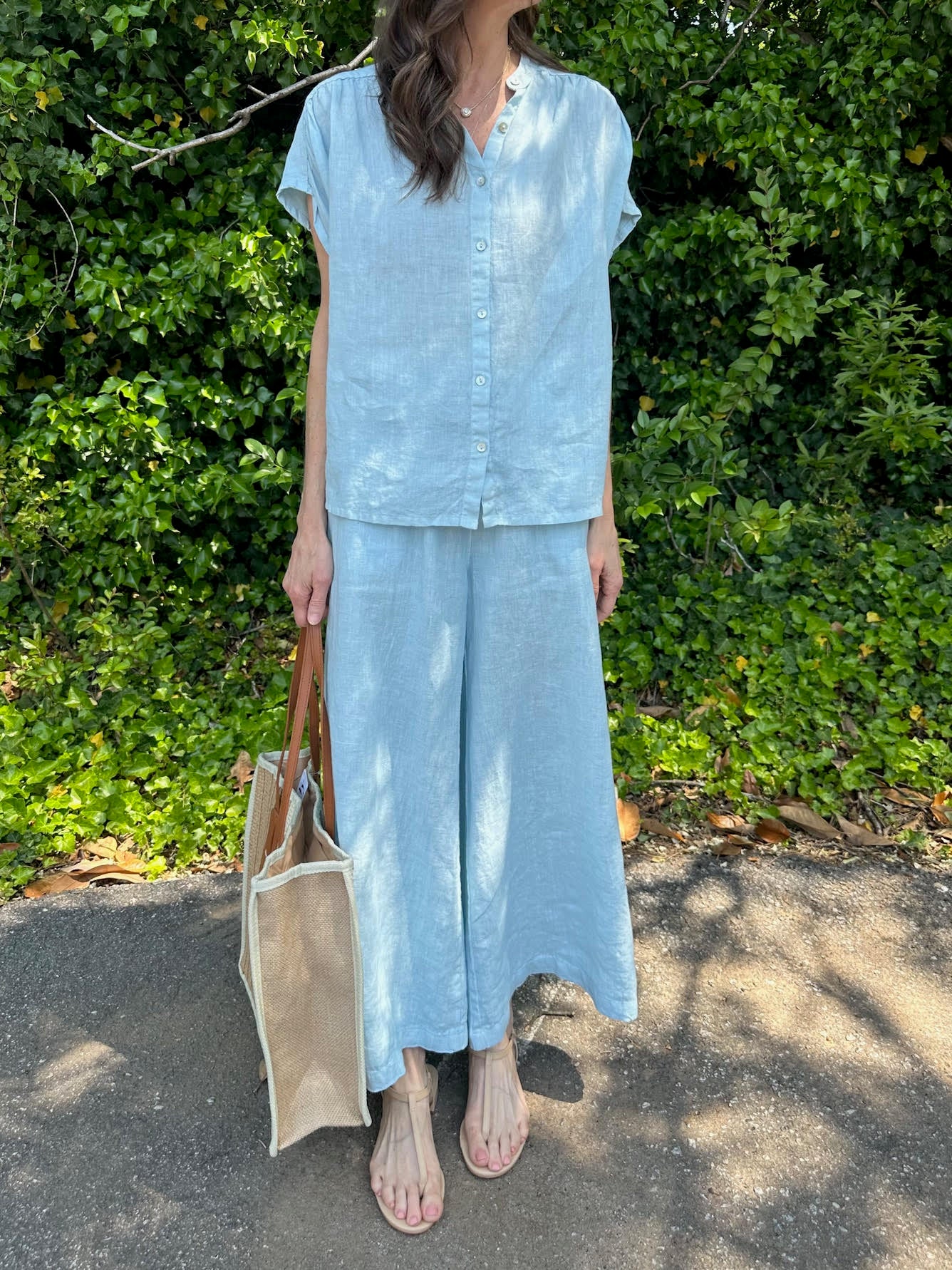 Linen Wide Leg Pants in ocean air by Haris Cotton