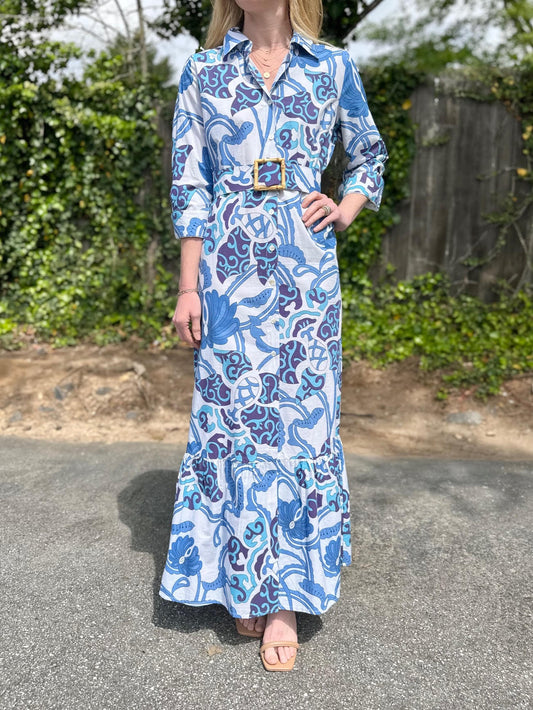 Ann Marie Maxi Dress in white/blues by La Plage