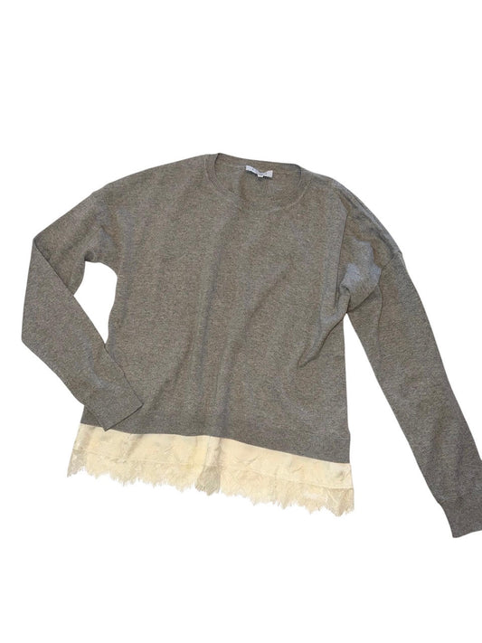 Lace Trim Crew Sweater in heather grey by J.Society