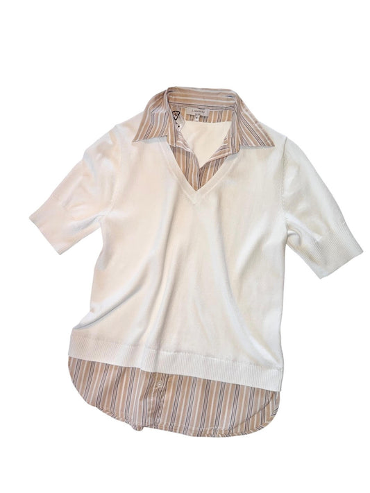 Short Sleeve Sweater with Stripe Shirting in white by J. Society