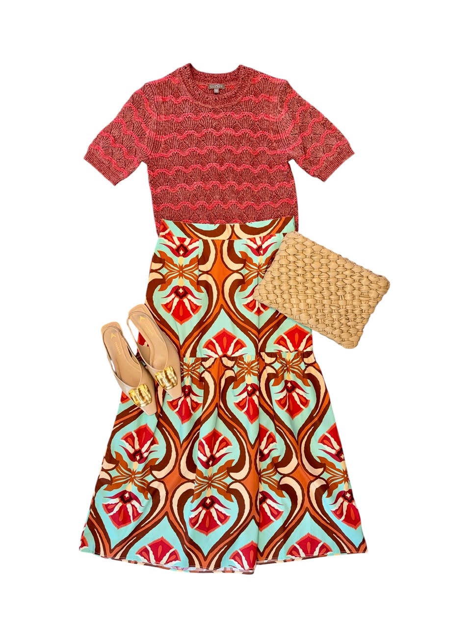 Ada Maxi Skirt in geo mint by Maude Vivante