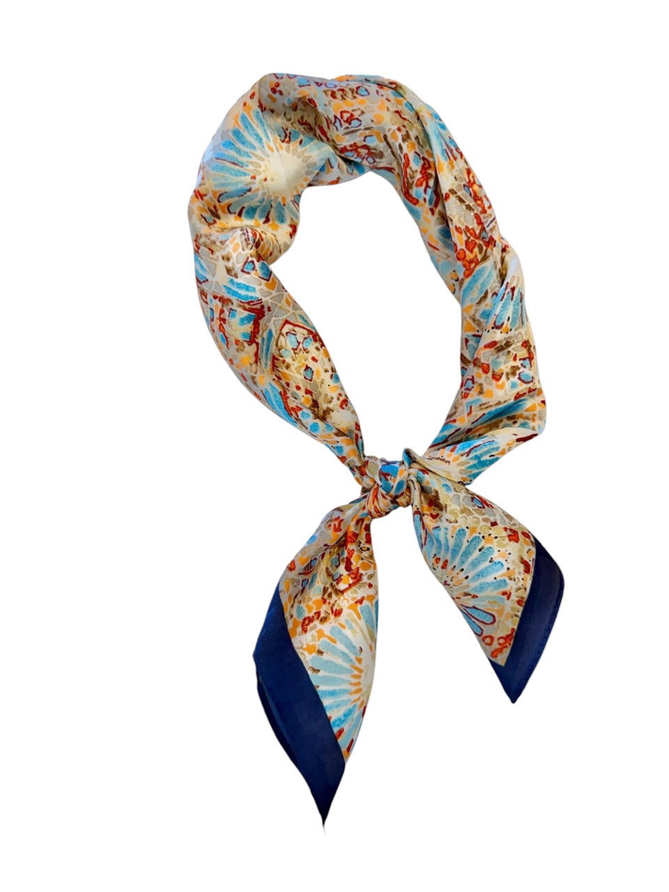Abstract Floral Print Silky Bandana in navy