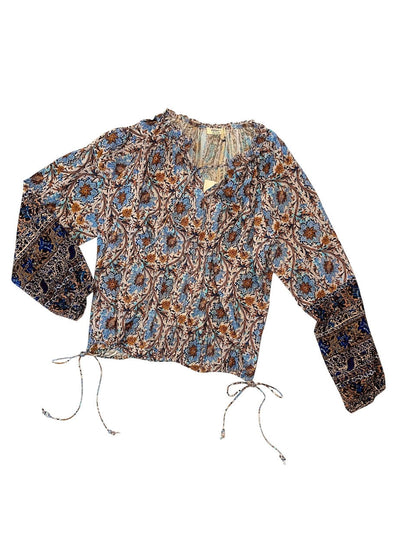 Talia Printed Long Sleeve Blouse in denim/brown by Dylan