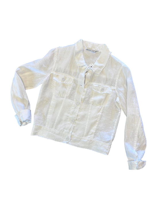 Frayed Linen Jean Jacket in white by Luna Luz