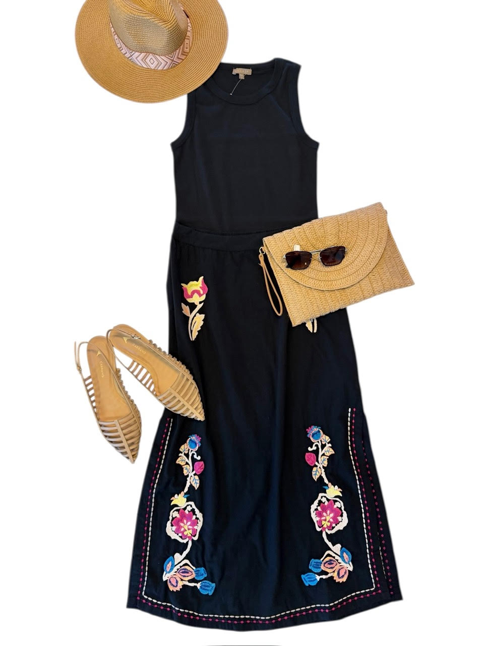 Amarante Embroidered Midi Skirt in black by Louise Misha