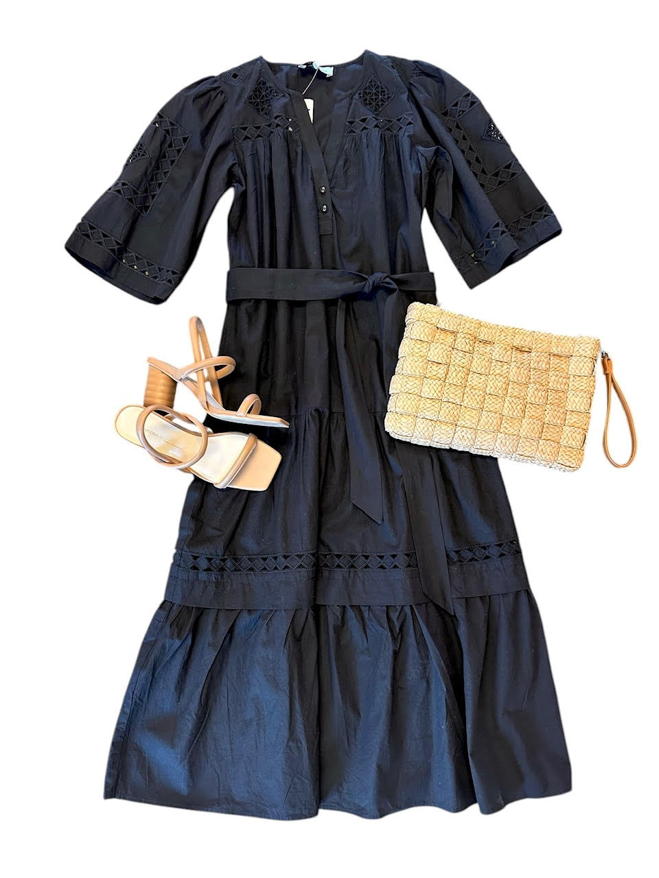 Biarritz African Cut Out Midi Dress in black by Rose & Rose