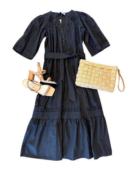 Biarritz African Cut Out Midi Dress in black by Rose & Rose