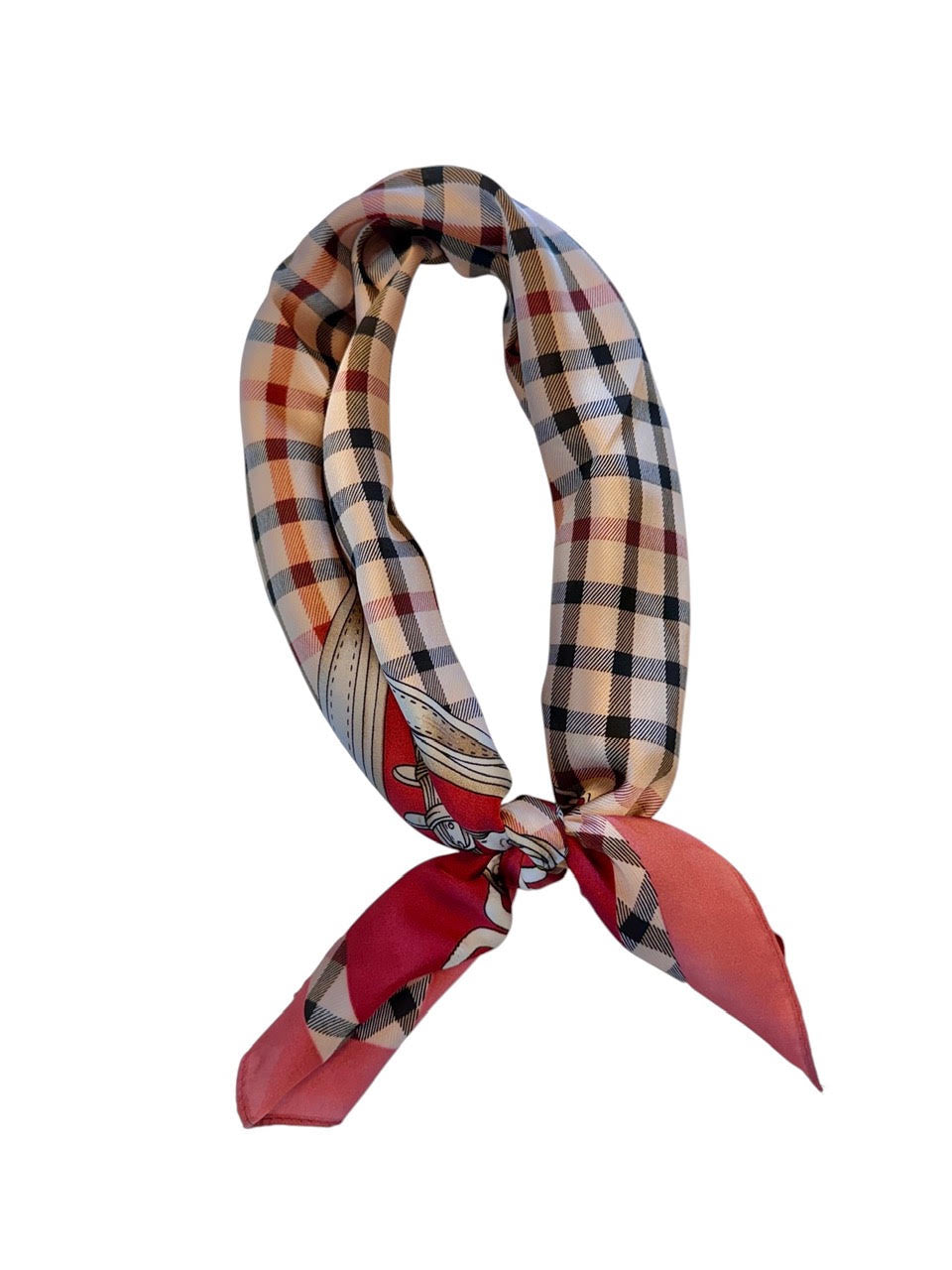 Chain Plaid Silky Bandana scarf in burgundy