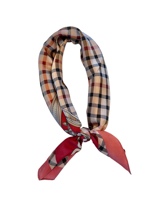 Chain Plaid Silky Bandana scarf in burgundy