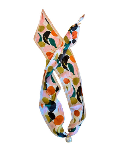 Pearl Square Scarf Necklace in pink multi by Virtue