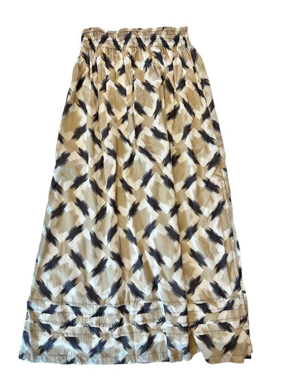 Lilla P Summer Capsule Event- Shirred Elastic Waist Skirt in neutral ikat