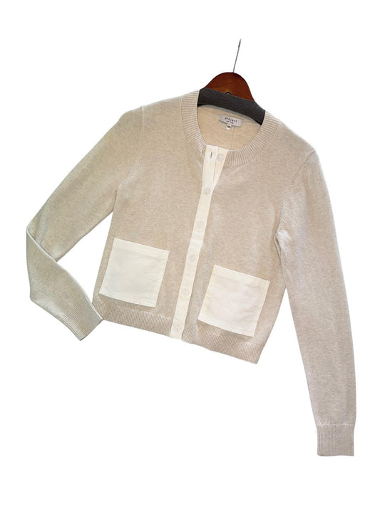 Denim Trim Cardi in oatmeal/white by J. Society