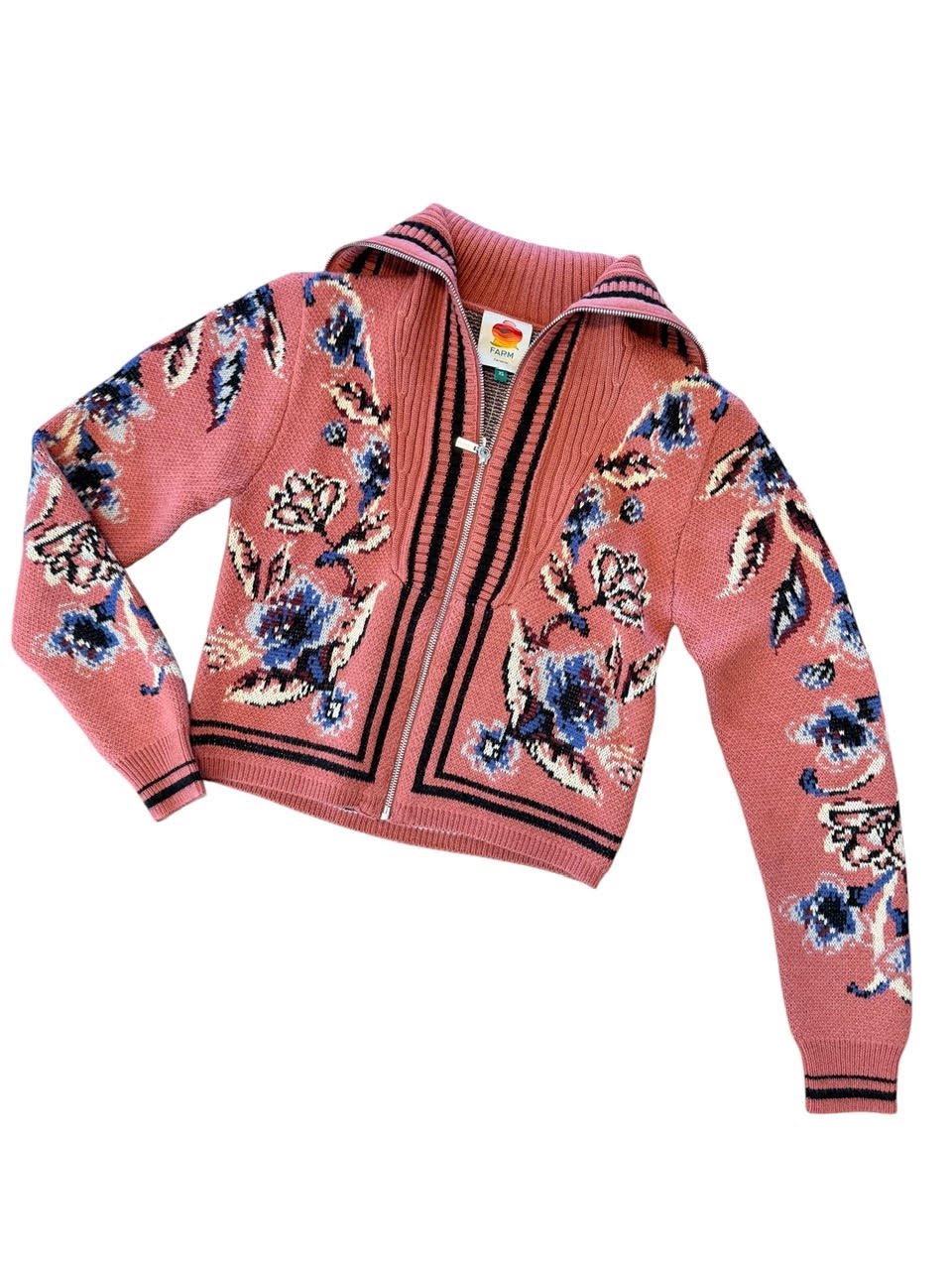 Floral Beauty Tapestry Knit Cardigan in blush pink by Farm Rio