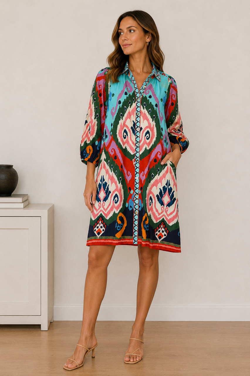 Ava Mini Dress in ikat by Maude Vivante