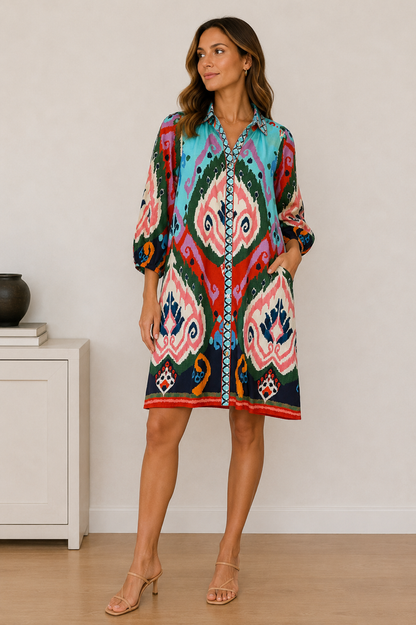 Ava Mini Dress in ikat by Maude Vivante