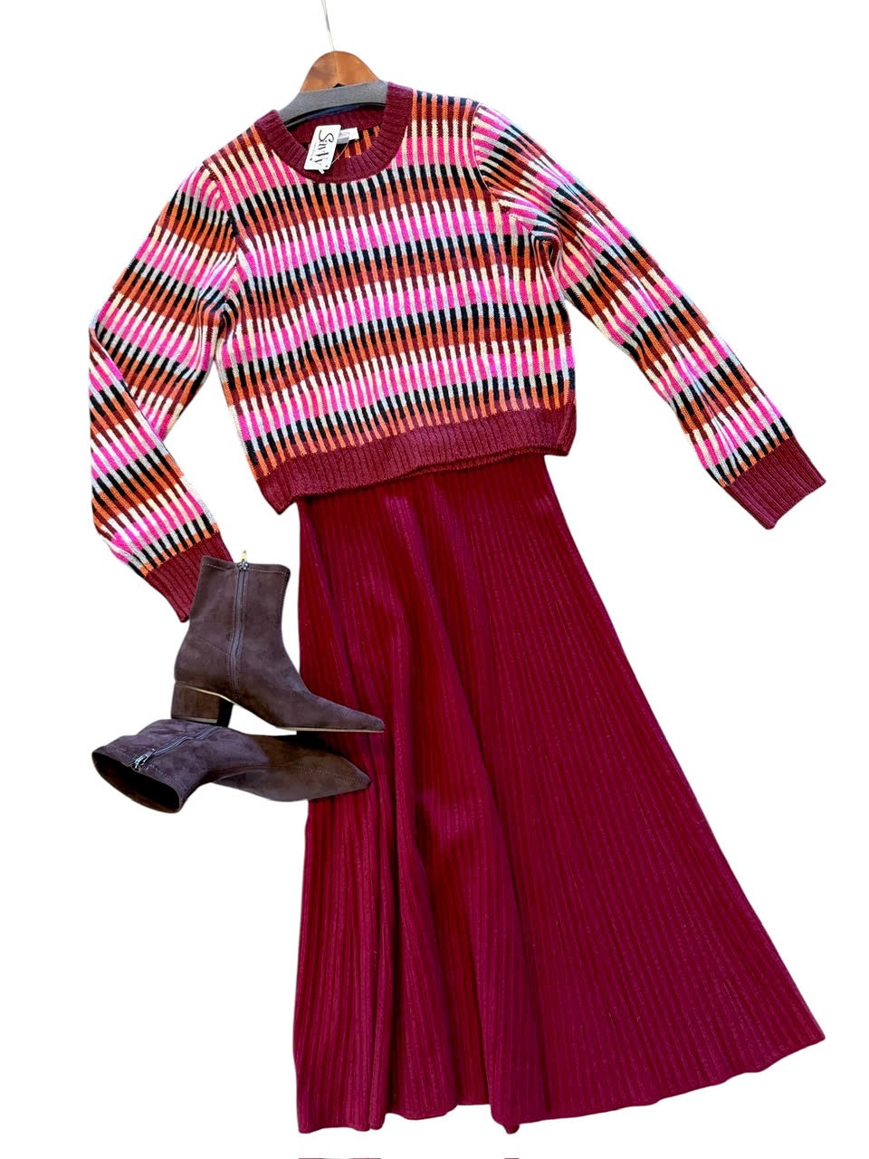 Knit Flared Skirt in wineberry by Lilla P