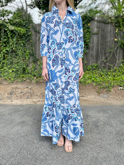 Ann Marie Maxi Dress in white/blues by La Plage