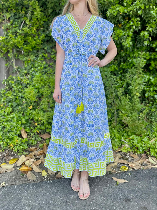 Amalfi Maxi Dress in hellenic blue by Isla Payal