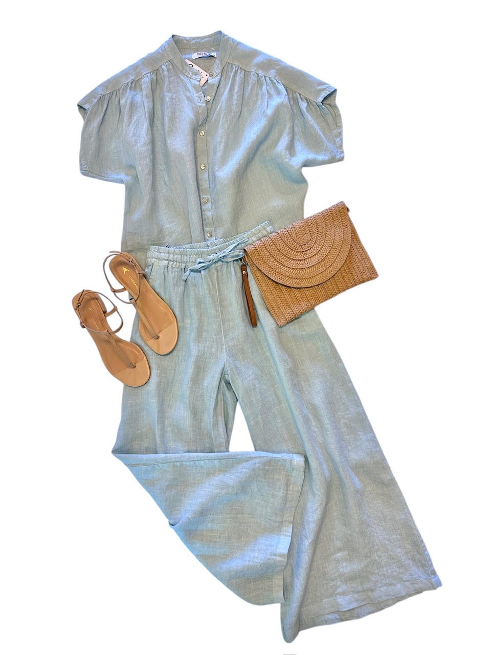 Linen Wide Leg Pants in ocean air by Haris Cotton