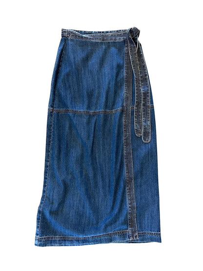 Emna Denim Wrap Skirt in stone blue by Louise Misha