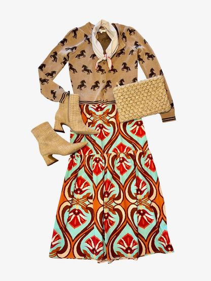 Chain Print Silky Bandana Scarf in beige