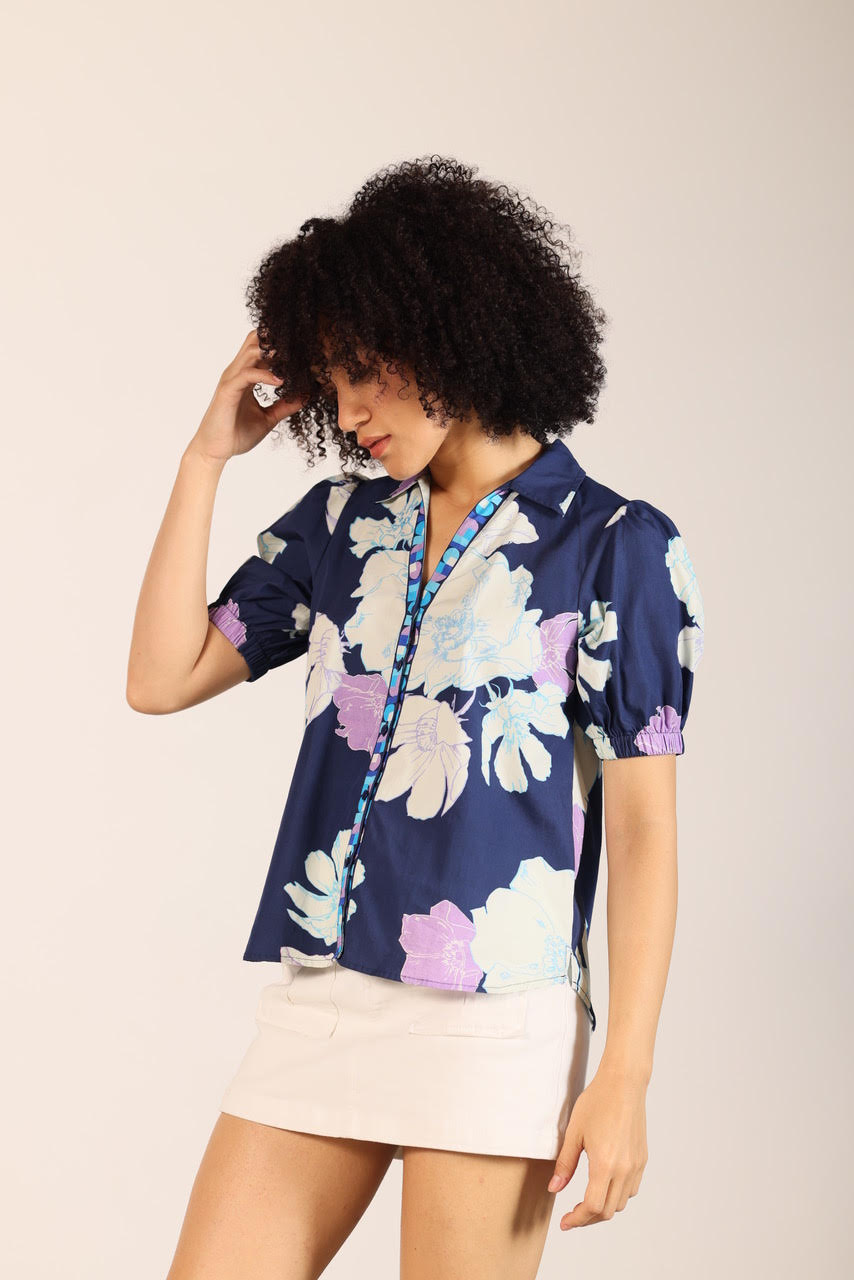 Kate Floral Printed Top in ink by Maude Vivante