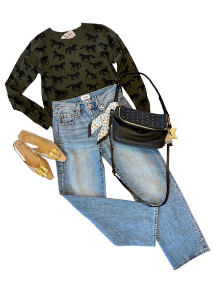 Horse Print Sweater in military by J.Society