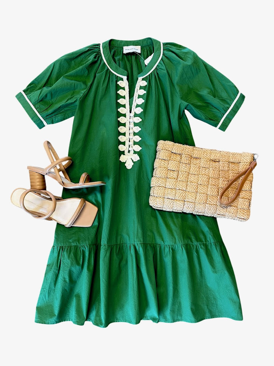 Cannes Passementerie Short Dress in leaf by Rose & Rose