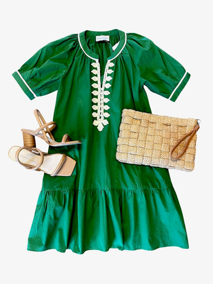 Cannes Passementerie Short Dress in leaf by Rose & Rose