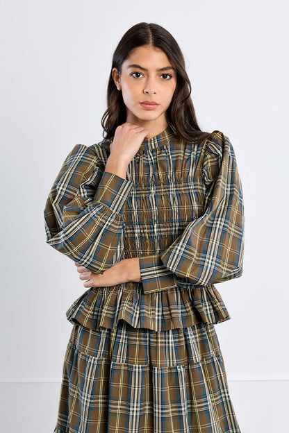 Long Sleeve Plaid Shirt in khaki by Molly Bracken