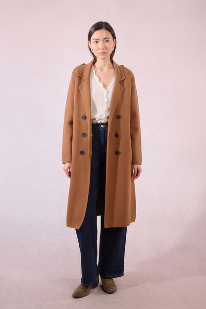 Long Sweater Coat in camel by Molly Bracken