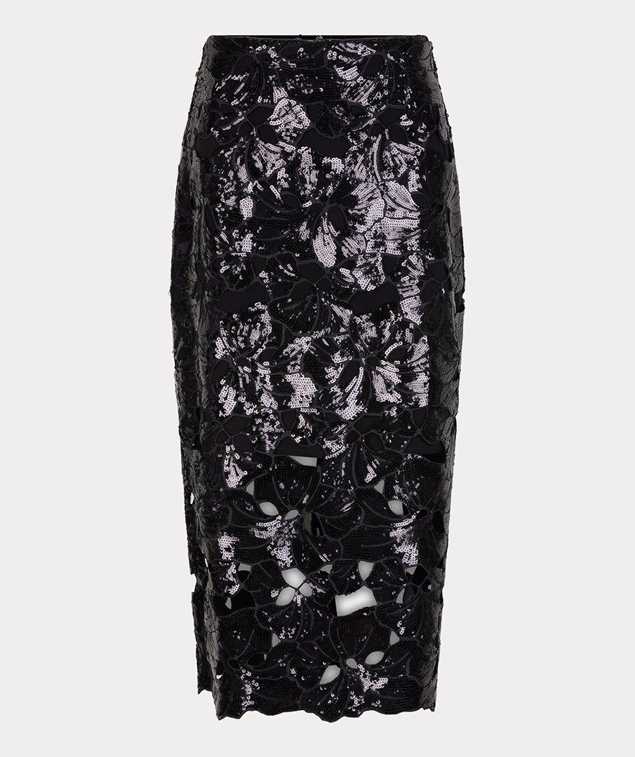Floral Sequin Skirt in black by Esqualo